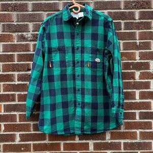 Rasco FR Shirt Men’s Large Navy Green Buffalo Check Plaid Weld Electrician Twill